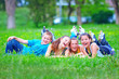 happy teenage friends having fun in spring park