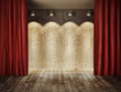 Illustration: Stage wall with red curtains Stage wall with red curtains