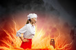 Asian female cook in anger