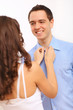 Businessman dressing at home in the morning