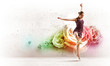 Photo: Girl in color dress dancing.Collage Girl in color dress dancing.Collage