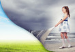 Little girl turning page