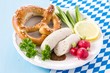 Munich white sausages with sweet mustard and pretzel
