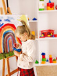 Child drawing on the easel.