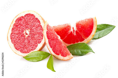 Photo: Pink grapefruit close up on the white Pink grapefruit close up on the white
