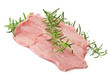 Veal meat and rosemary close up on white