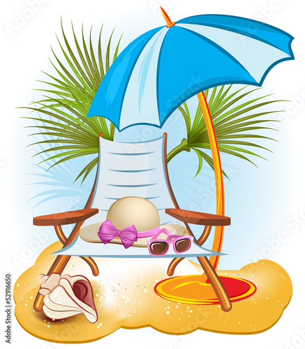Vector: seaside summer holiday background with chair seaside summer holiday background with chair