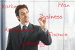 Businessman writing business concepts
