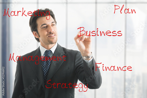 Photo: Businessman writing business concepts Businessman writing business concepts