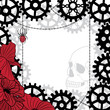 frame with skull, gears, spider and chains