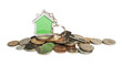 Coins and house key ring