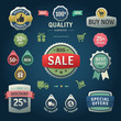 Set of vector stickers, labels, tags and icons. Dark version.