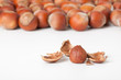 peeled hazelnut on white background