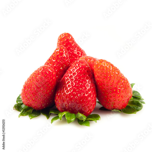 Photo: Strawberries with leaves. Isolated on a white background. Strawberries with leaves. Isolated on a white background.