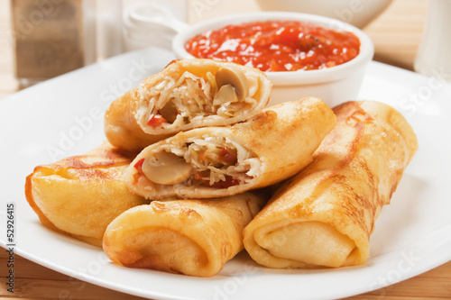 Photo: Egg rolls with tomato sauce Egg rolls with tomato sauce