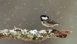 Photo: Coal Tit (Periparus ater) in falling snow. Coal Tit (Periparus ater) in falling snow.
