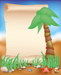 Blank paper scroll on summer background, vector