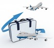 airliners and suitcase on white background