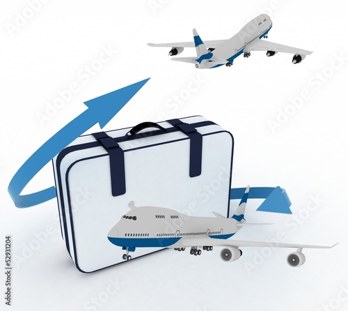 Illustration: airliners and suitcase on white background airliners and suitcase on white background