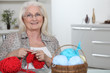 Photo: senior woman knitting senior woman knitting