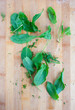 green leafs sorre, spinach on the wood board