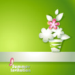 Card with stylized flowers in pot
