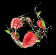 Photo: Fresh fruit in water splash, isolated on black background Fresh fruit in water splash, isolated on black background