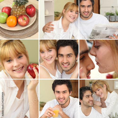Photo: Montage of couple eating a nice healthy breakfast together Montage of couple eating a nice healthy breakfast together