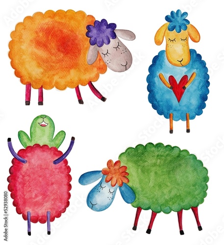Illustration: Set of cartoon sheep Set of cartoon sheep