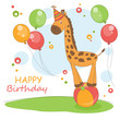 Vector: Cute little giraffe and air balloons Cute little giraffe and air balloons