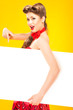 Pin-up girl in american style on yellow background
