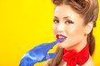 Pin-up girl in american style on yellow background