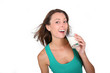 Beautiful girl drinking milk from glass
