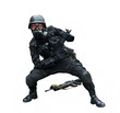 Special force soldier posing funny in isolation background .
