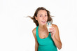 Beautiful girl drinking milk from glass