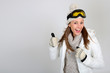 Skier woman showing thumbs up