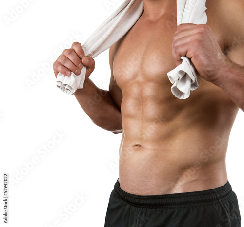 Photo: Close up of perfect athlete body isolated on white background Close up of perfect athlete body isolated on white background