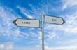 Road sign to lease and buy