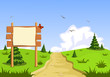 View of the landscape in front of blank blackboard navigation