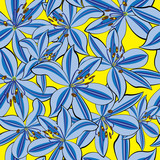 seamless pattern blue lily on yellow background