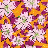 seamless pattern red lily on orange background