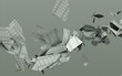 pieces  of tile flying in space