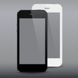 Realistic black and white smartphones.