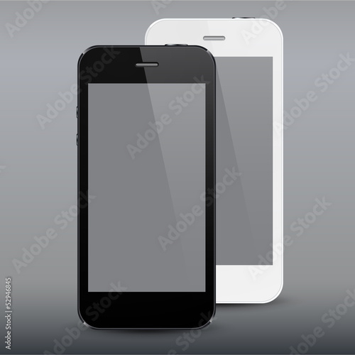 Vector: Realistic black and white smartphones. Realistic black and white smartphones.