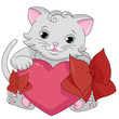 Cute gray kitten with heart