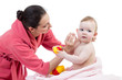 Photo: mother cleaning ears her baby after bathing mother cleaning ears her baby after bathing