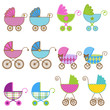 Large Set of Vector Baby Carriages