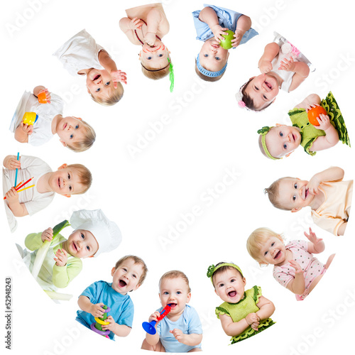 Photo: Group of smiling kids babies children arranged in circle Group of smiling kids babies children arranged in circle