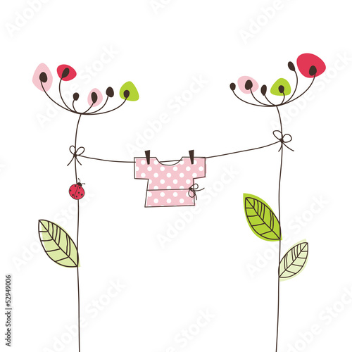 Vector: Baby girl arrival card - Baby shower card Baby girl arrival card - Baby shower card
