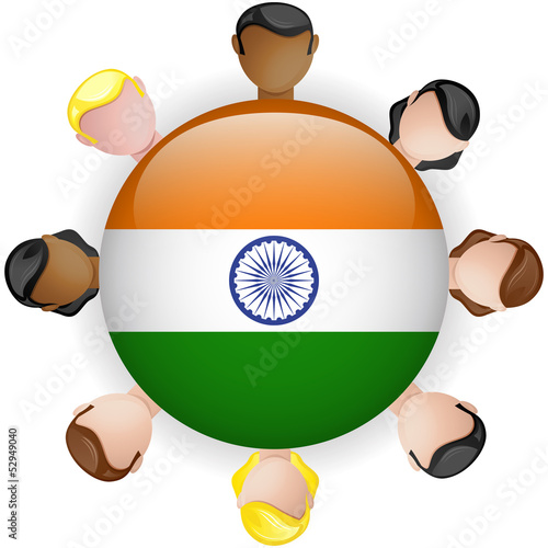 Vector: India Flag Button Teamwork People Group India Flag Button Teamwork People Group